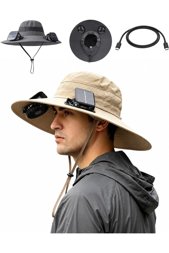 2026 Upgraded Solar Cooling Sun Hat – Portable Fan Cap, Hats With Fans Cooling In Them, Outdoor Sun Protection Water-Repellent Mesh Cap with Fan