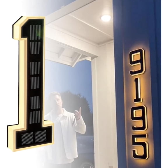 2026 Upgraded Solar House Numbers for Outside Home Decor, Light Up Address Numbers for House, LED Illuminated Modern Address Sign, Waterproof, No Drill Adhesive or Screw Mount,5 Inch