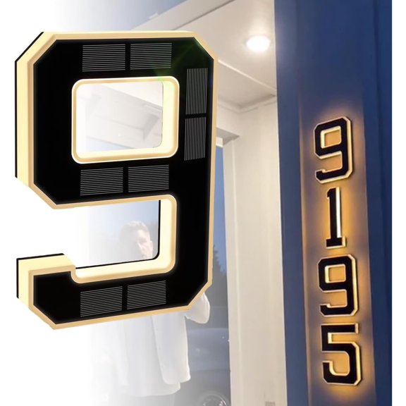 2026 Upgraded Solar House Numbers for Outside, Waterproof Light Up Address Numbers for House, No Drill Adhesive or Screw Mount, LED Illuminated Modern Address Sign Home Decor,9 Inch