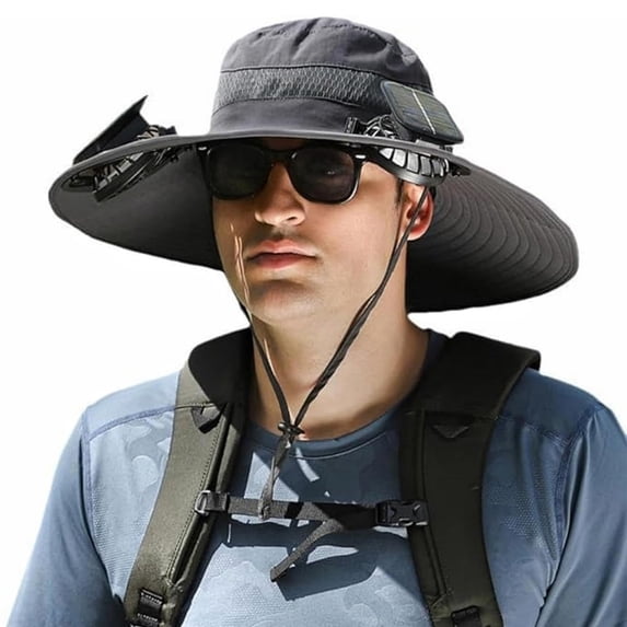 2026 Upgraded Solar Powered Fan Hat, UPF 50+ Wide Brim Sun Hat with Dual Fans for Fishing, with 2 Fan Fishing Hats
