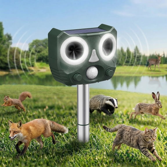 2026 Upgraded Solar Ultrasonic Animal Repellent Outdoor, Cat Squirrel Deer Repellent Devices with Waterproof Animal Deterrent for Garden Yard Farm