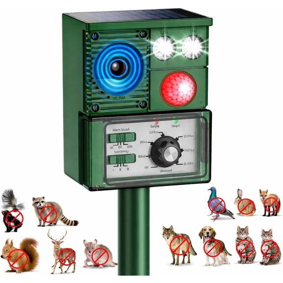 2026 Upgraded Solar Ultrasonic Animal Repeller, Deer Repellent Equipment Cat Repeller Outdoor Squirrel Repeller Dog Raccoon Skunk Rabbit Opossum Weasel Repeller, Sensor, Green Flashlight