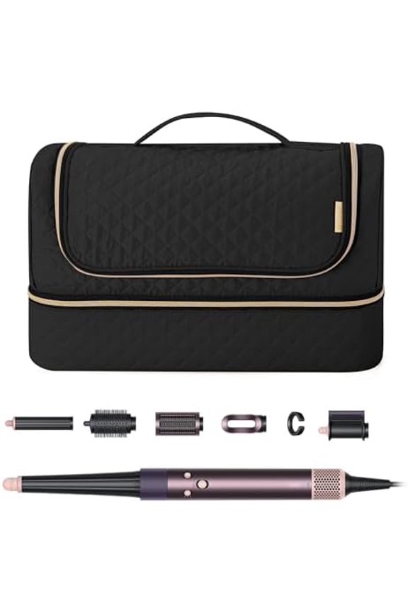 2026 Upgraded Storage Bag Compatible for  Airwrap i.d. Multi-styler Complete and Attachments, Double-layer Travel Case with  Hook for Hair Curler Accessories, Black (Bag Only)