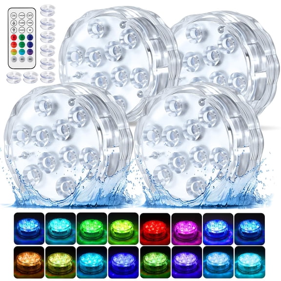 2026 Upgraded Submersible LED Lights, IP68 Waterproof Floating Pool Hot Tub Lights with Remote Control, 15 RGB Colors, Timer, Suction Cups, Battery Powered Underwater Lights