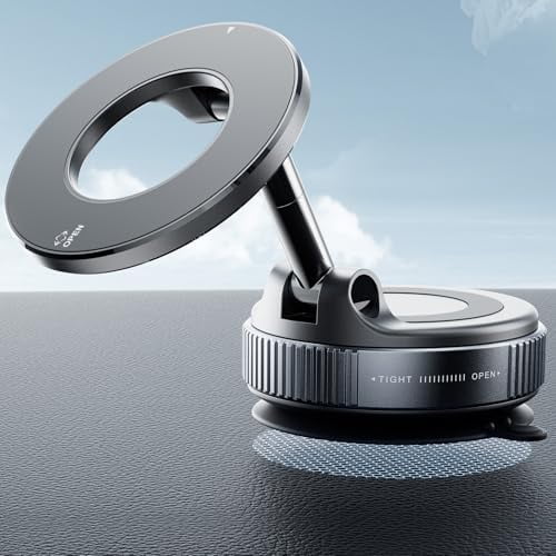 2026 Upgraded Suction Cup Phone Mount Nano Gel 360° Vacuum Magnetic Car Phone Holders for Your Car 110LBS Reinforced Mount for MagSafe Gym/Mirror for iPhone & Android