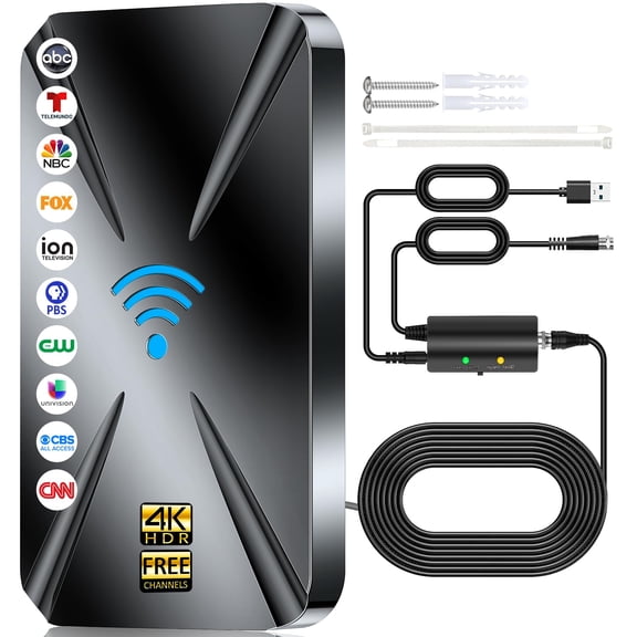 2026 Upgraded TV Antenna Indoor, 3600+ Miles Range Digital Antenna for Smart TV Indoor, HDTV Antenna for Local Channels with Amplifier, Outdoor Antenna Support 8K 4K 1080p All TVs -38FT Coax Cable