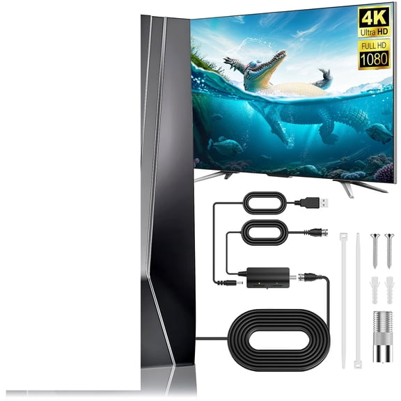 2026 Upgraded TV Antenna Indoor Outdoor, Long Range HDTV Antenna with Amplifier Signal Booster, Digital TV Antenna for Local Channels, Digital Reception for Smart/Older TVs, Supports 4K (Black c)