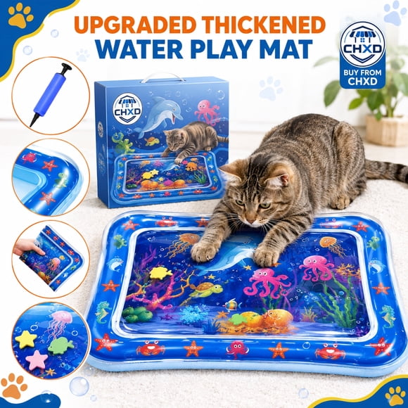 2026 Upgraded Thickened Cat Water Sensory Mat Interactive Toy Cooling Pad Indoor Exercise Hunting Anti-Scratch Leak Proof Foldable Portable Summer Floating Fish Pet Ball Play(1PCC)