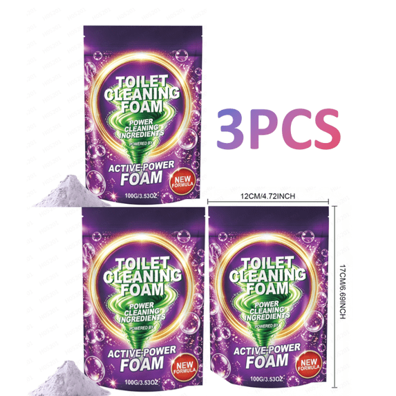 2026 Upgraded Toilet Bowl Cleaner, Foaming Powder for Deep Cleaning & Stain Remover, No Scrubbing, Splash-Free, Easy Bathroom Use, Fast-Acting, Powerful (3 Bag)