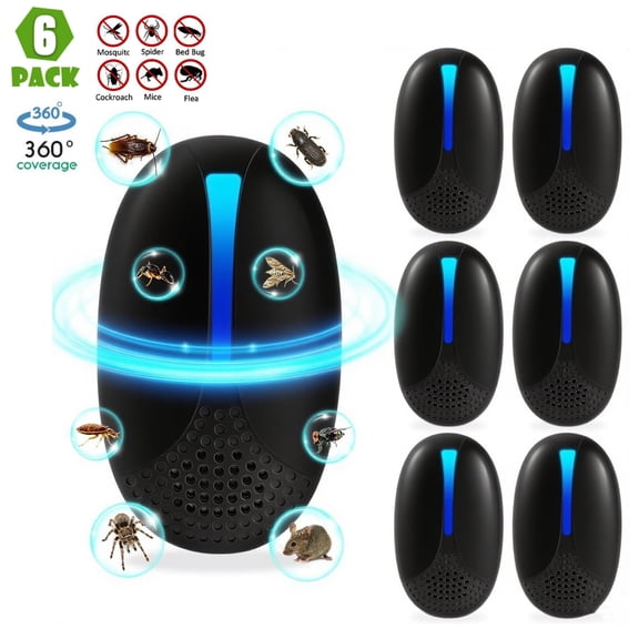 2026 Upgraded Ultrasonic Pest Repeller Indoor, 6 Pack Electronic Pest Control for Bugs, Rat, Mice, Roach, Rodent, Mouse, Mosquito, Spider Insect Repelent for Home Kitchen Office Garage, Black