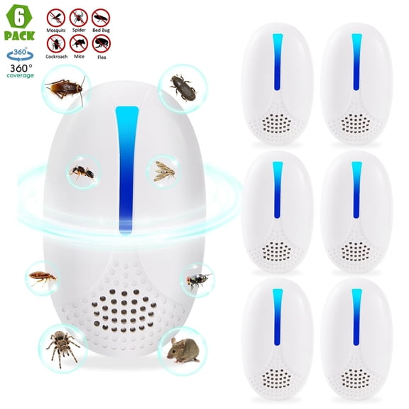 2026 Upgraded Ultrasonic Pest Repeller Indoor, 6 Pack Electronic Pest Control for Bugs, Rat, Mice, Roach, Rodent, Mouse, Mosquito, Spider Insect Repelent for Home Kitchen Office Garage, White