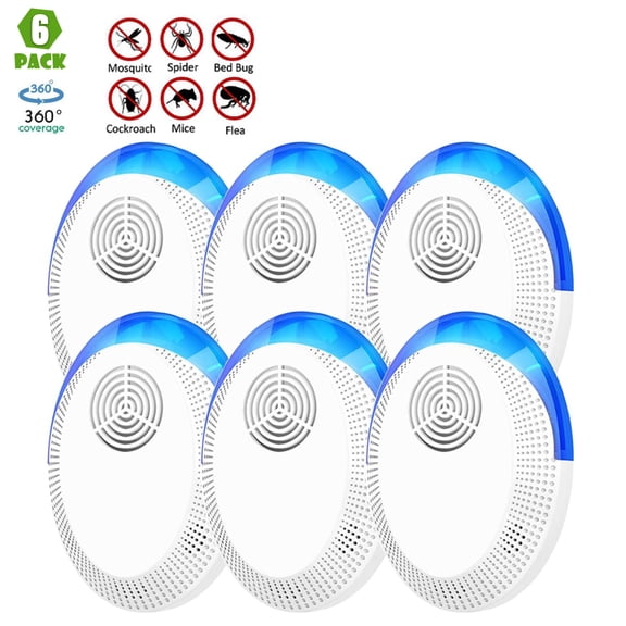 2026 Upgraded Ultrasonic Repeller Pest & Insect Repeller, 6 PCS Indoor Pest Control for Rat, Roach, Rodent, Bugs, Mosquito, Mice, Spider, Electronic Plug in Mouse Repelent for Home Office Warehouse