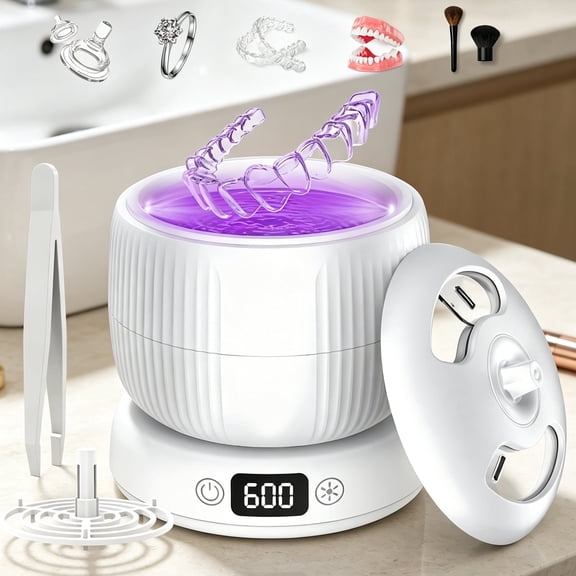 2026 Upgraded Ultrasonic Retainer Cleaner Machine, Separate Retainer Cleaner For Night Guards, Braces, Aligner, Toothbrush, Jewelry, 4 Modes Denture Cleaner & Removable Base And Top Cover(White)