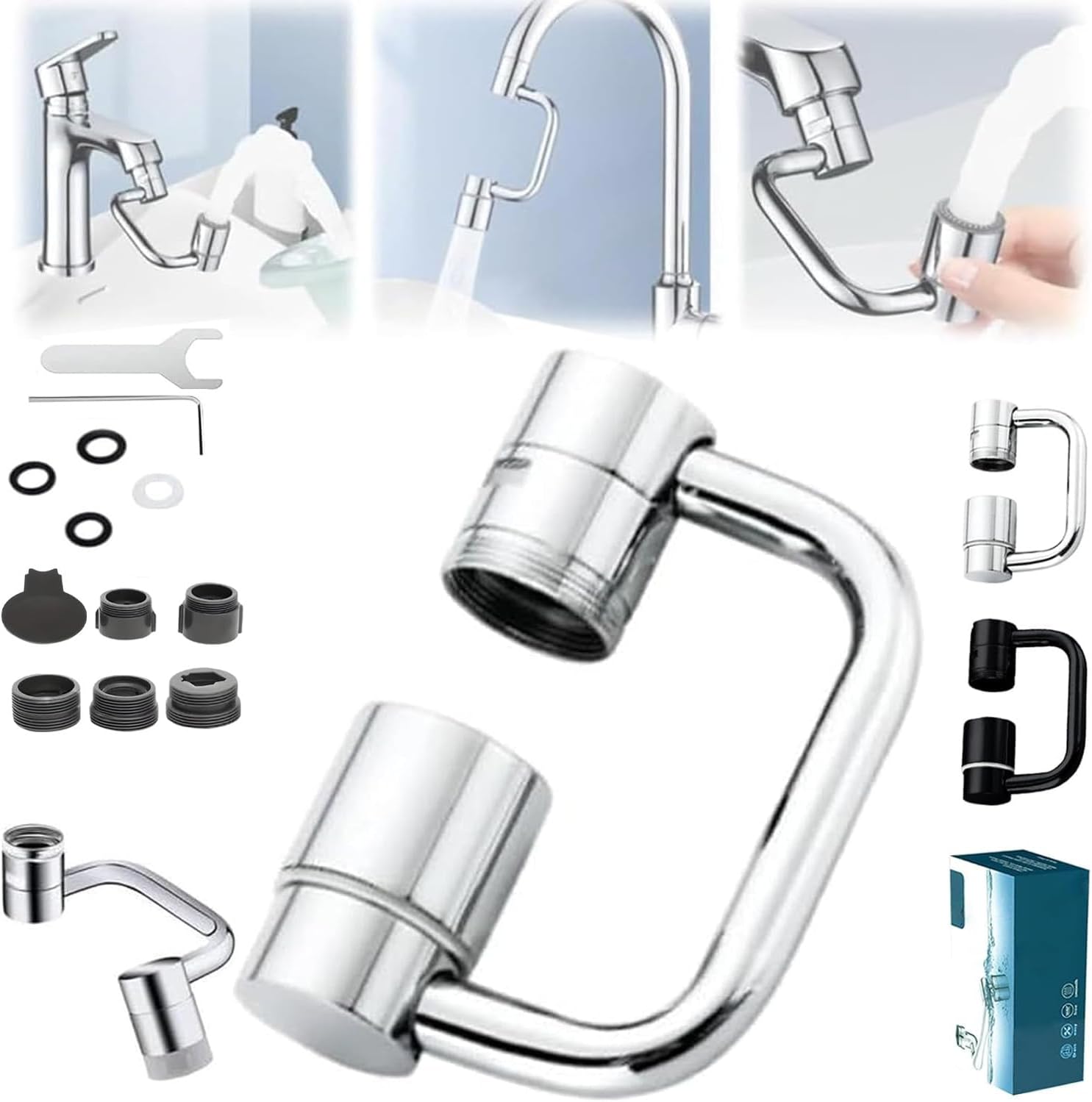 2026 Upgraded Universal Sink Faucet 1080° Rotating Faucet Extender with Upward Facial Mist, U Shaped Faucet Extender, 360° Faucet Aerator for Bathroom Kitchen, 4 Water Modes Adjustable (Silver)