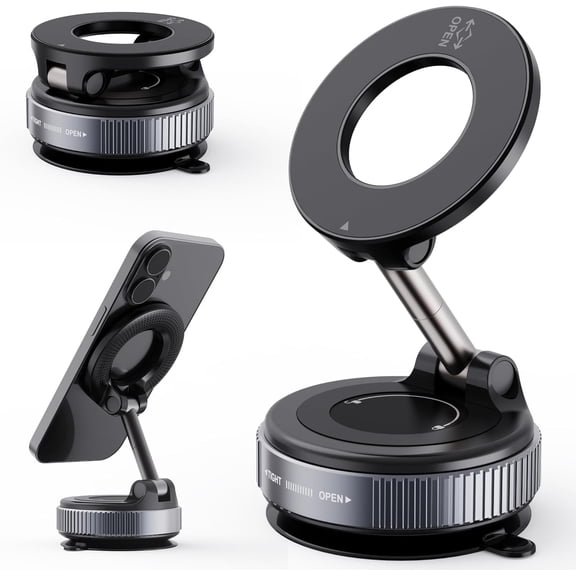 2026 Upgraded Vacuum Magnetic Car Phone Holder 360 Reinforced 96LBS Ultra Suction Cup Phone Mount for MagSafe Cell Phone Holders for Your Car/Gym/Mirror Mount for iPhone & Android