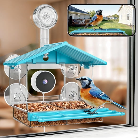 2026 Upgraded Window Bird Feeder with Camera, 2K UHD Feeders for Outdoors Strong Suction Cups, 2.4G & 5G WiFi, AI Identification, 24/7 Local Recording - Perfect Watching