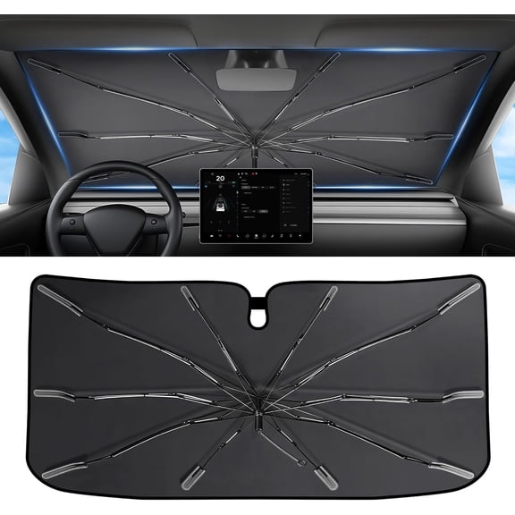 2026 Upgraded Windshield Sun Shade Umbrella [7-Layer Vinyl Coating Heat Shield] Foldable Front Window Sunshade Umbrella Flexible Handle Protect Interior from UV Keep Car Cooler (57" x 31")