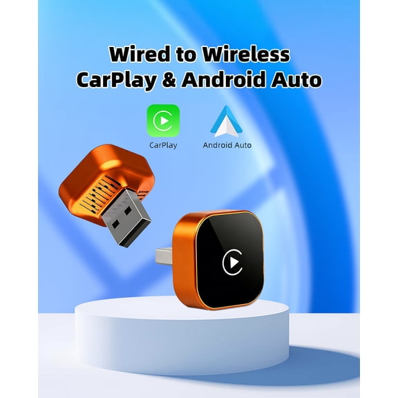 2026 Upgraded Wireless CarPlay & Android Auto Adapter  Convert Wired to Wireless, Plug & Play Compact USB Dongle, Fast & Stable Auto Connect for Factory Wired Systems (Orange Square USB)