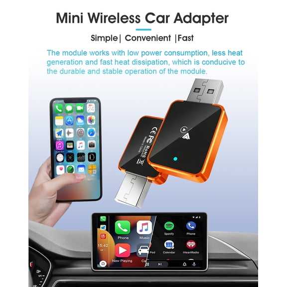2026 Upgraded Wireless CarPlay & Android Auto Adapter Fast Auto Connect Plug & Play USB Dongle for Factory Wired Cars, Stable Wireless Connection, ORANGE Stick USB