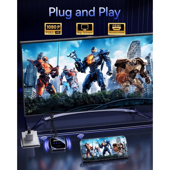 2026 Upgraded Wireless Display Dongle Adapter, Transmitter Streaming Media Video/Audio/File Wireless Extender from Smartphone,Laptop to HDTV/Monitor/Projector, Support Airplay DLNA