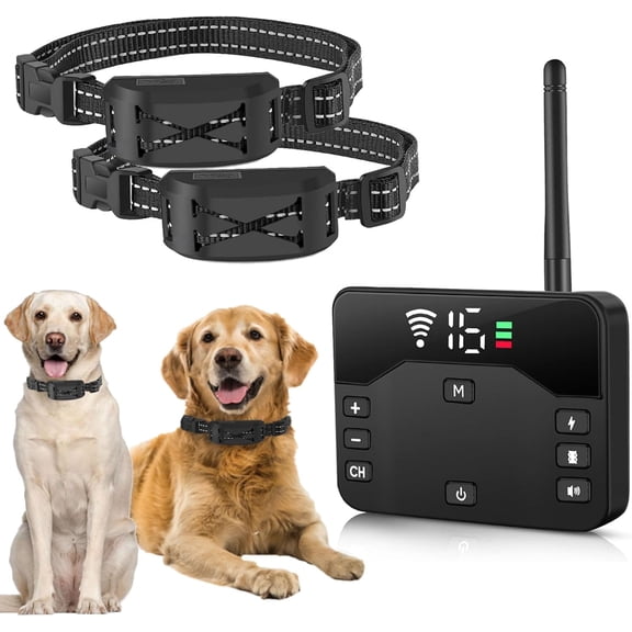 2026 Upgraded Wireless Dog Fence System for 2 Dogs - Portable 2-in-1 Electric Fence with Waterproof Training Shock Collars & Remote, Adjustable Perimeter up to 100ft