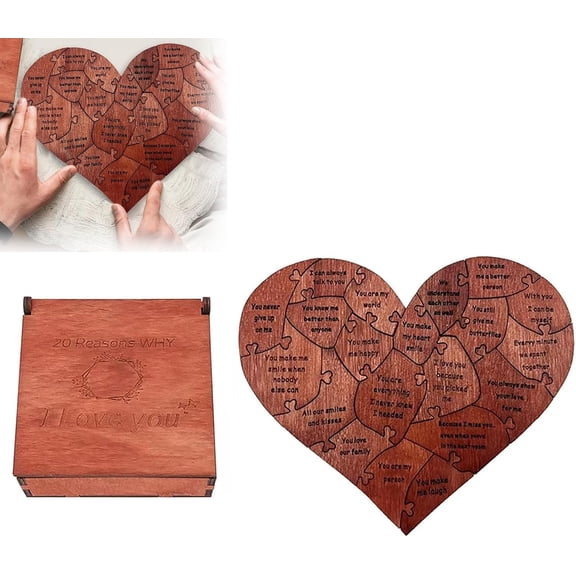 2026 Upgraded Wooden Heart Puzzle, 20 Reasons Why I Love You Wooden Heart Puzzle, Anniversary Romantic Heart Puzzles,Relationship Gifts Ideas(1set -L)