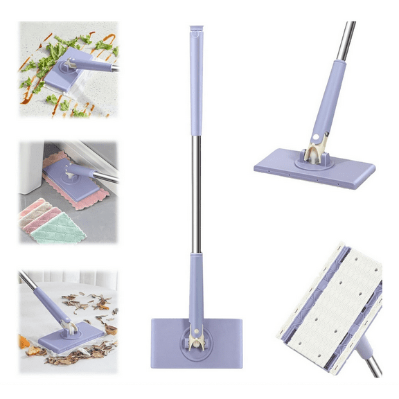2026 Upgraded Zero Touch Snap Grip Mini Mop, Cloth Changing Mini Mop with Automatic Hands Free Push Pull Handle, 360 Rotating Head, for Bathroom and Kitchen - (115cm/45.28")