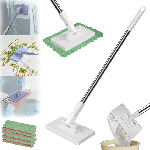 2026 Upgraded Zero Touch Snap Grip Mini Mop, Cloth Changing Mini Mop with Automatic Hands Free Push Pull Handle, 360 Rotating Head, Includes 20 Cleaning Cloths for Bathroom and Kitchen