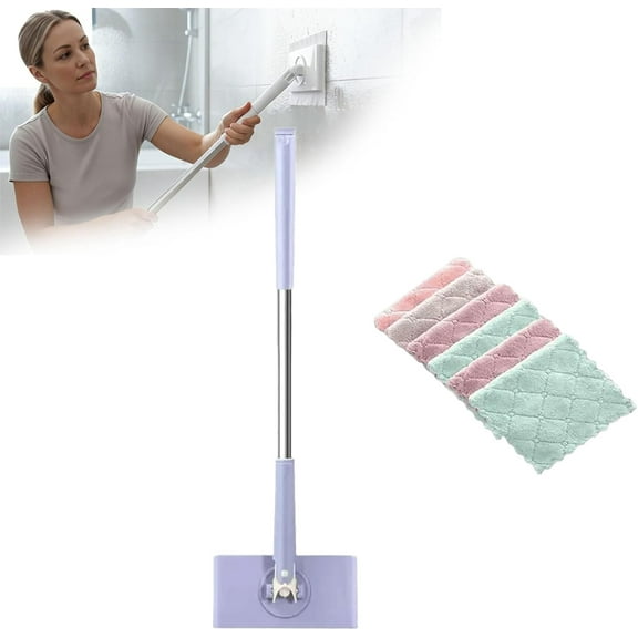2026 Upgraded Zero Touch Snap Grip Mini Mop, Cloth Changing Mini Mop with Automatic Hands Free Push Pull Handle, 360 Rotating Head, Includes 6 Cleaning Cloths for Bathroom and Kitchen