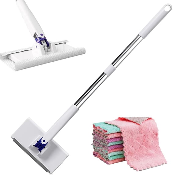 2026 Upgraded Zero Touch Snap-Grip Mini Mop, Disposable Dust Mop Compatible with 10 Reusable Cloths, Stainless Steel Hands Free Flat, One-Click Replacement Design, for Multi Cleaning