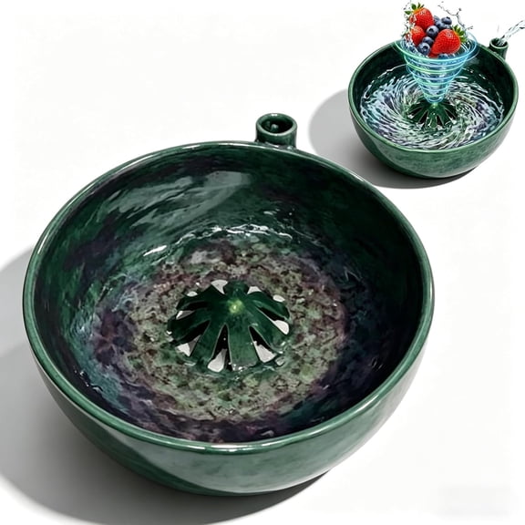 2026 Upgraded self spinning berry bowl washer, Multipurpose ceramic berry washing bowl ceramic with Drain, for Quick Cleaning Kitchen Tool