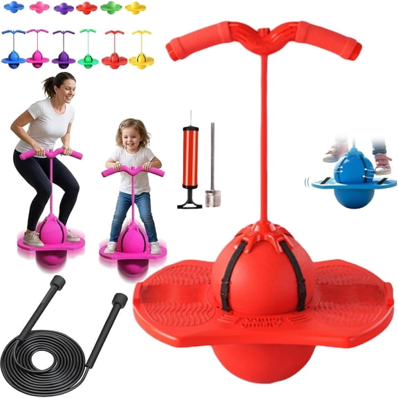 2026 Upgrated Balance Jumping Ball, Ball with Handle and Pump , Up to 600lb, Silent Design, Fun Challenge Indoor/Outdoor Toys, for Balance, Coordination(Red)