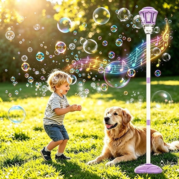 2026 Upgrated Purple Music Bubble Machine, 47" Rechargeable Automatic Bubble Maker with Light Music, 3-Level Adjustable Heights, Detachable Bubble Wand for Wedding Birthday Party