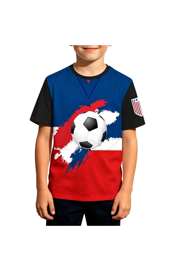 2026 Usa Soccer Boys Tshirts Short Sleeves Summer Tops Graphic Tees Crew Neck Print Casual Basic Tees for Daily Wear