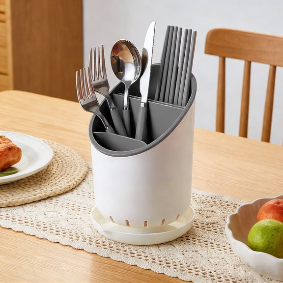 2026 Utensil Drying Holder, Kitchen Utensil Holder for Countertop, Self Draining, Small Utensil Cutlery Flatware Silverware Holder Drainer Cup (Grey)