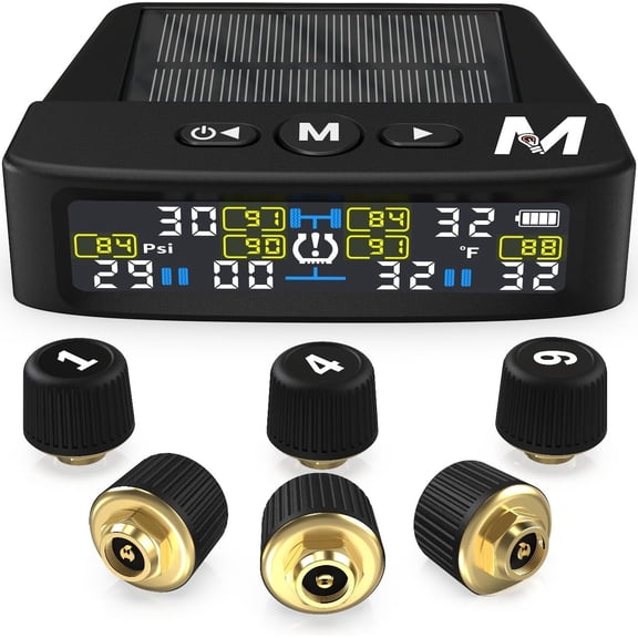 2026 V2.0 Trailer Tire Pressure Monitoring System Set of 6 | 32-Foot Extended Range RV TPMS | 0-144 PSI for RV/Camper/Towing | Solar Charge & 6-Alarm Trailer TPMS | Prevent Flats & be Safer!