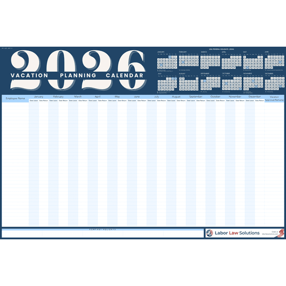 2026 Vacation Planning Calendar 40x27 - Horizontal (Blue)