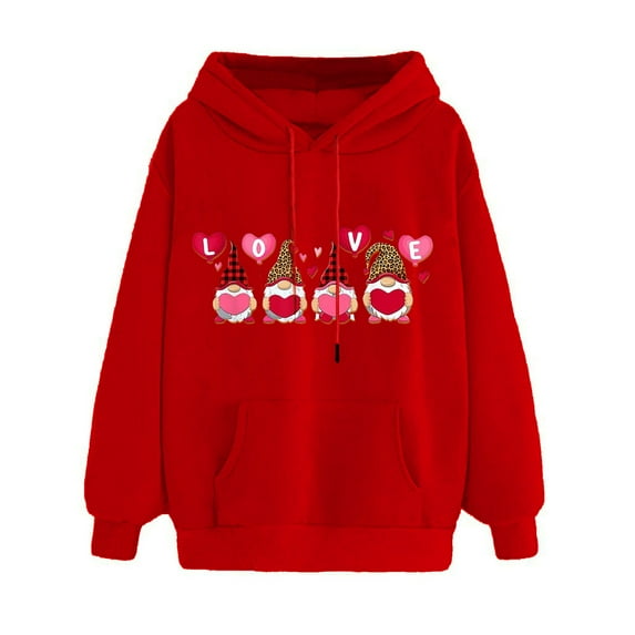 2026 Valentina's Day Women Tops Love Heart Shirts Long Sleeve Pullover Hooded Thin Gift Clothes for Her