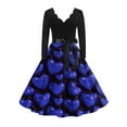thumbnail image 1 of 2026 Valentine Dress for Women Retro Long Sleeve V-Neck Cocktail Dresses with Belt 3D Love Heart Print A-Line Dress Blue XL, 1 of 6