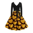 thumbnail image 1 of 2026 Valentine Dress for Women Retro Long Sleeve V-Neck Cocktail Dresses with Belt 3D Love Heart Print A-Line Dress Gold 3XL, 1 of 6