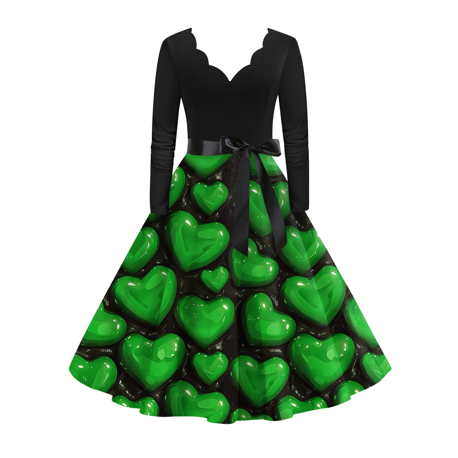 green heart print dress FARM Rio Printed Puff Sleeve Mini Dress