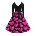 thumbnail image 1 of 2026 Valentine Dress for Women Retro Long Sleeve V-Neck Cocktail Dresses with Belt 3D Love Heart Print A-Line Dress Hot Pink 5XL, 1 of 6
