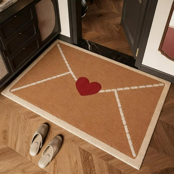 2026 Valentine Rug Outdoor, Envelope Heart Artificial Coir Door Mat, Red Love Heart Welcome Floor Mats, Non-Slip Entrance Door for Indoor/Outdoor Home, Simple DIY Valentines Decorations