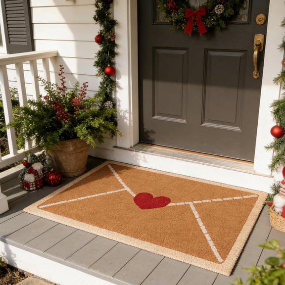 2026 Valentine Rug Outdoor, Envelope Heart Artificial Coir Door Mat, Red Love Heart Welcome Floor Mats, Non-Slip Entrance Door for Indoor/Outdoor Home, Simple DIY Valentines Decorations