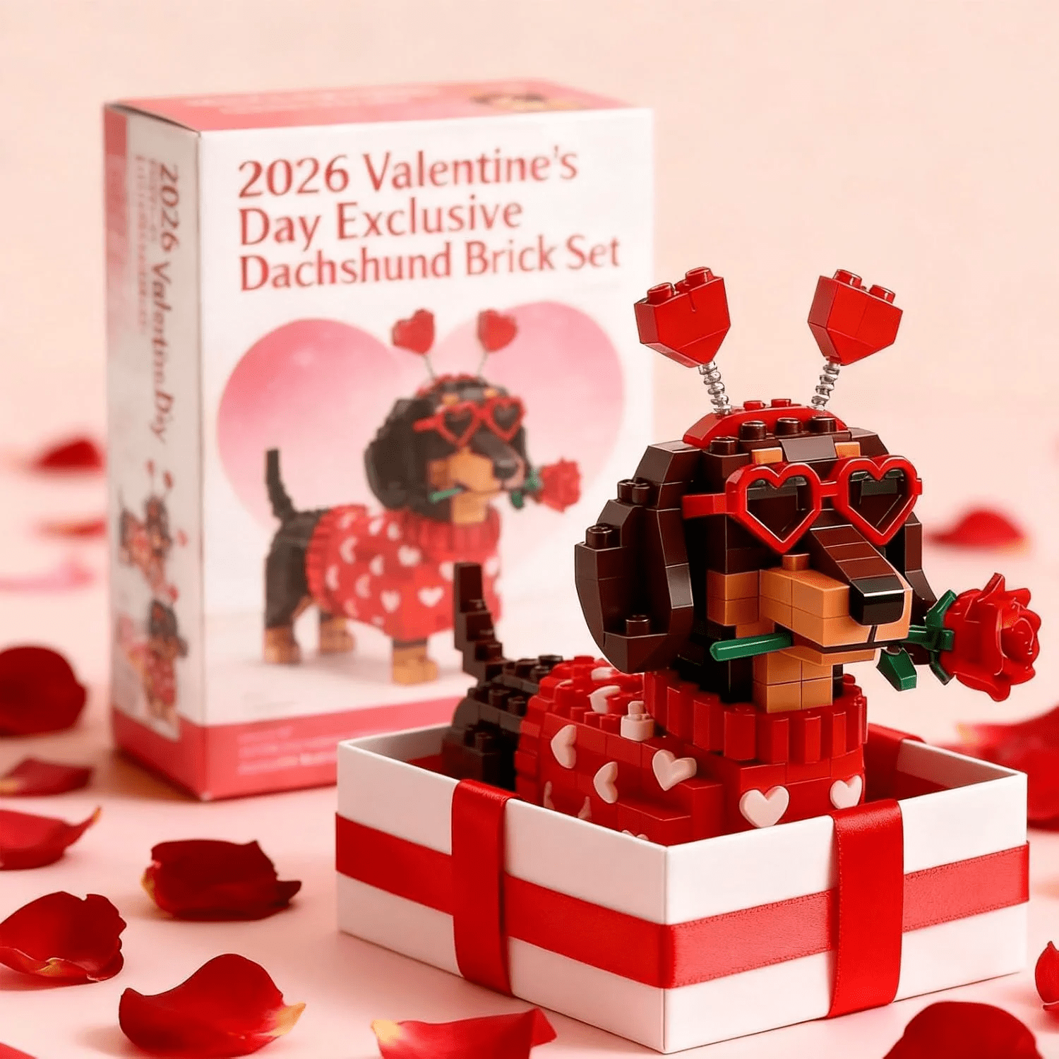 Set De Briques Teckel 3D - Saint-Valentin 2026 - Cadeau Romantique - 13x15x16 Cm