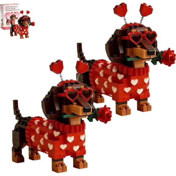 2026 Valentine’s Day Exclusive Dachshund Brick Set, DIY Dachshund Building Block Set, 3D Buildable Dog Model with Heart-Shaped Design, Valentine's Day Giftfor Dog Lovers
