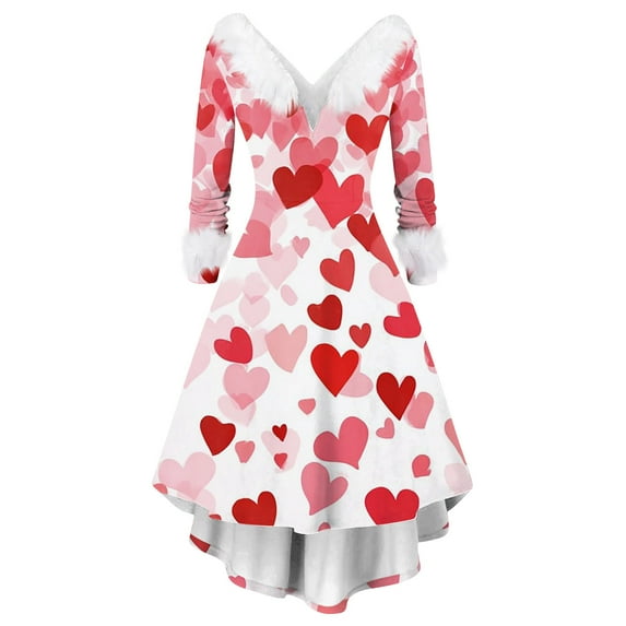 2026 Valentines Day Dresses for Women V Neck High Low Vintage A-Line Swing Party Cocktail Dress Pink L