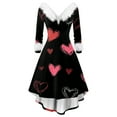 thumbnail image 1 of 2026 Valentines Day Dresses for Women V Neck Long Sleeve High Low Dresses Plush Collar Vintage Party Dress Black S, 1 of 4