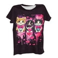 thumbnail image 1 of 2026 Valentines Heart & Kitten Print Women's Round Neck Short Sleeve Top Cuddly Cute Outfits Whisker-kiss Romance Tees Purr-fect Affection Clothing Love Tees Romance Heart Daily Tee Tops, 1 of 6