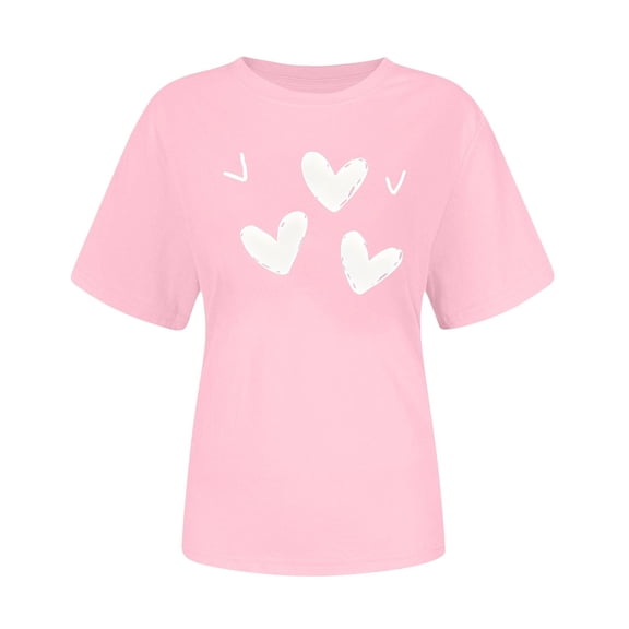 2026 Valentines Heart Romance Printed Women's Round Neck Short Sleeved T-shirt Soft Casual Outfits Trendy Love Tees Couple Date Party Clothing Cute Shirts Tops